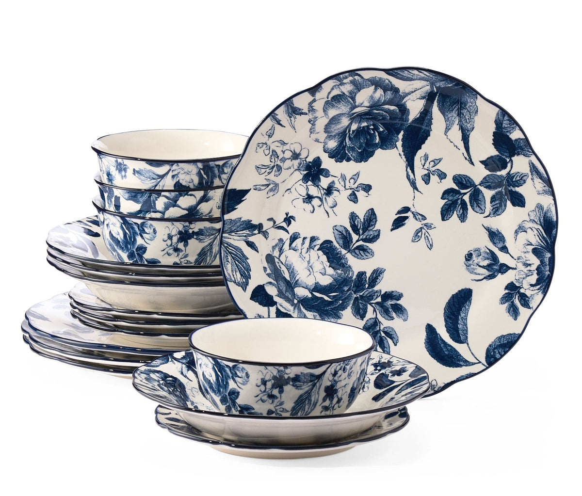 Augusta Stoneware Dinnerware Set, Serves 4, 16-pc, Blue Floral J4D8 - product image 1