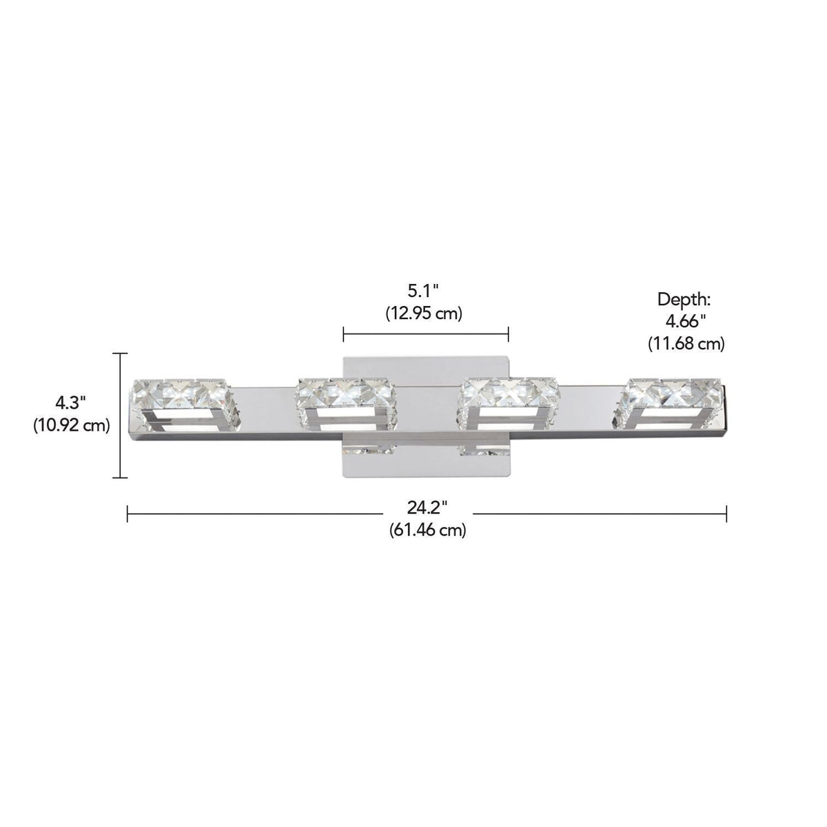 Isabella 4-Light Crystal Design LED Vanity Light Fixture, Chrome X1P2 - product image 6