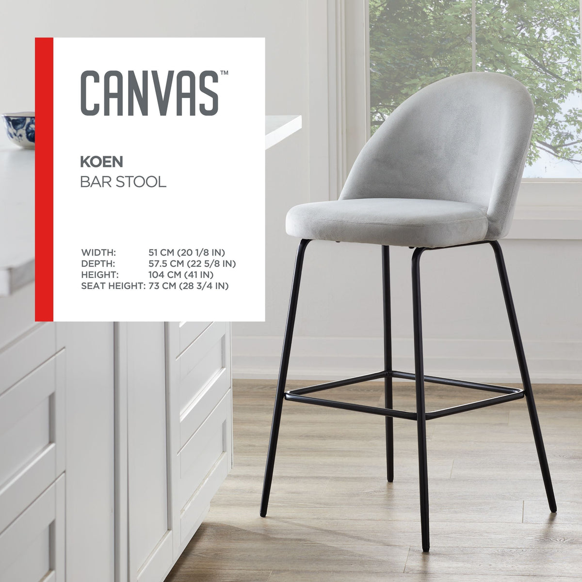 Koen Bar Elegant Counter Stool with Footrest, Grey P7M5 - product image 5