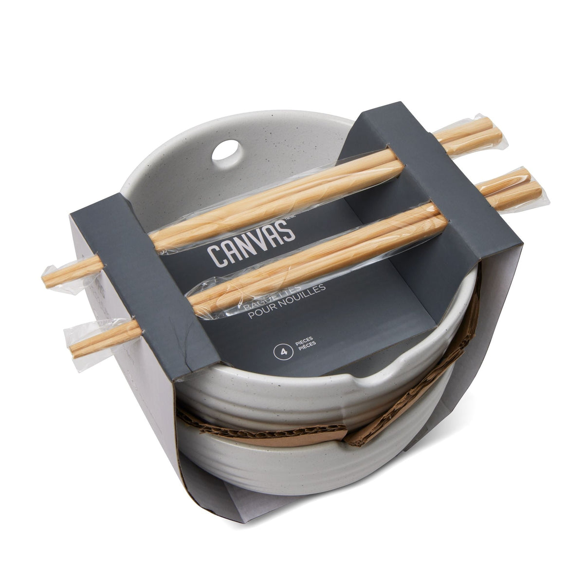 Noodle Bowl with Chopsticks Set, Serves 2, 4-pc, White R7P8 - product image 2