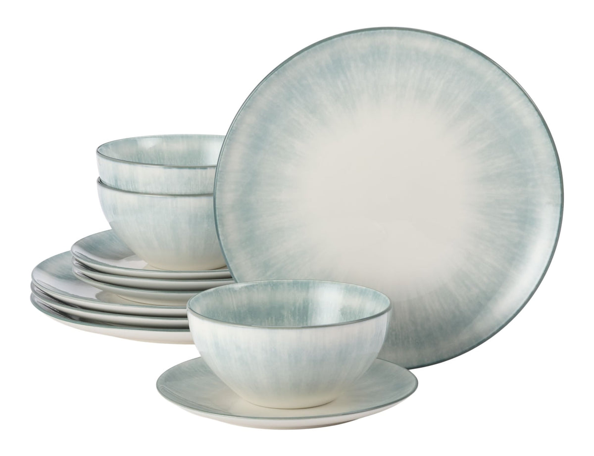 Porcelain Dinnerware Set, Serves 4, 12-pc, Sage Green Pad Print N4N4 - product image 1