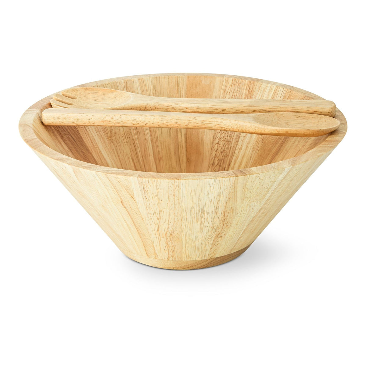 Rubberwood Tapered Salad Bowl & Servers, Tan E7G9 - product image 1