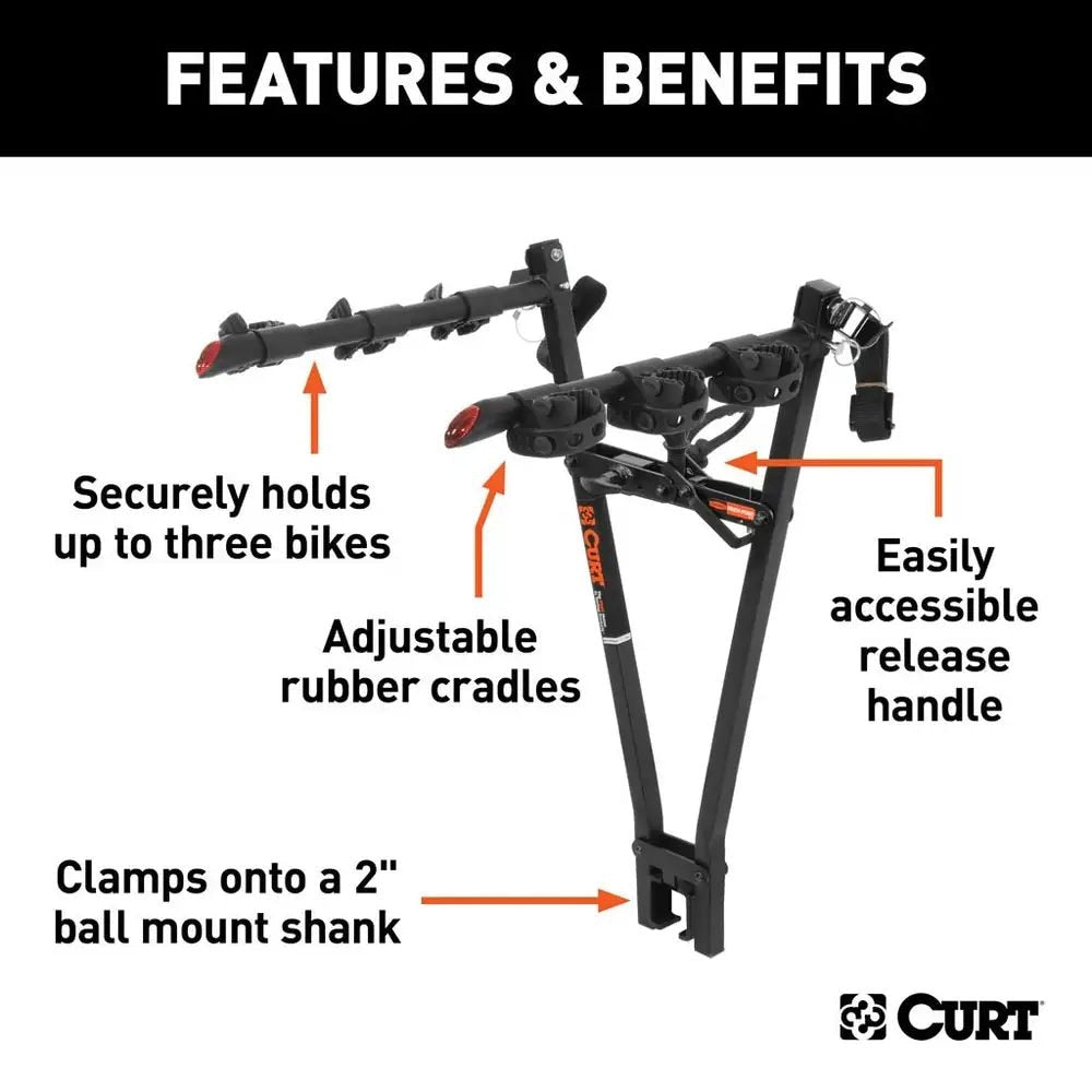 18013 Clamp-On 3-Bike Hitch Mount Bike Rack, Fits Over 2-in Receiver, Black B5M8 - product image 4