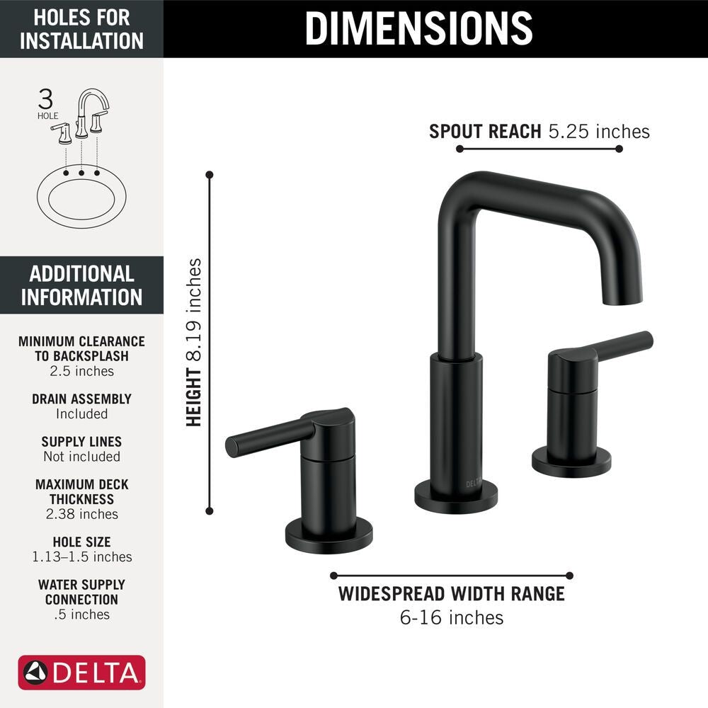 Two Handle Widespread Bathroom Faucet, Matte Black I4U4 - product image 2