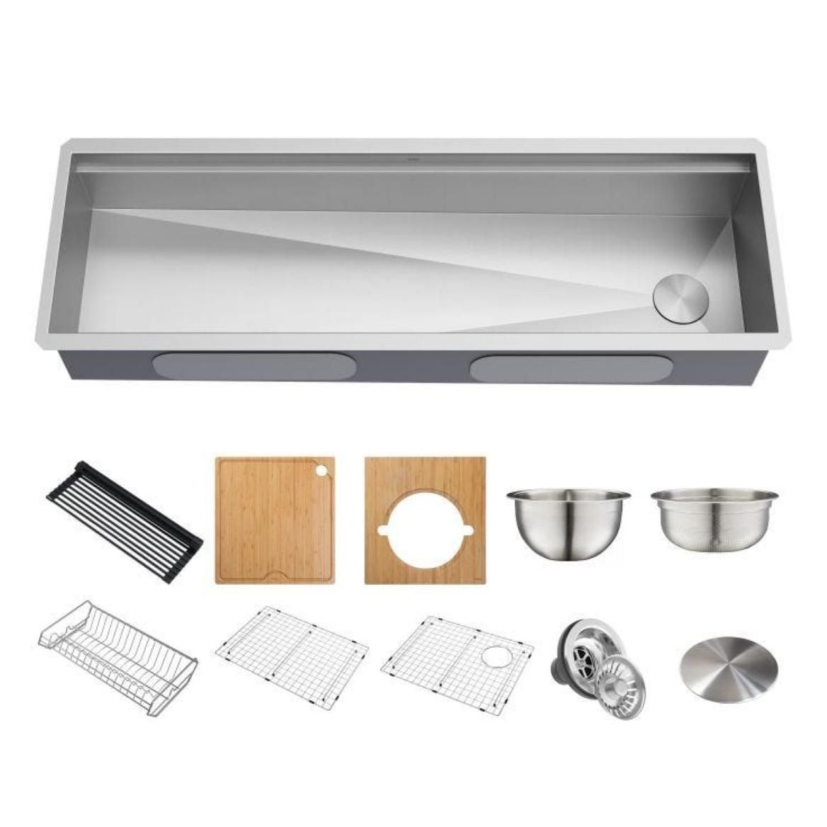 Kore 2-Tier Workstation Undermount 16-Gauge Single Bowl Kitchen Sink with 11-Piece Chef’s Kit, 57-in E1H2 - product image 1
