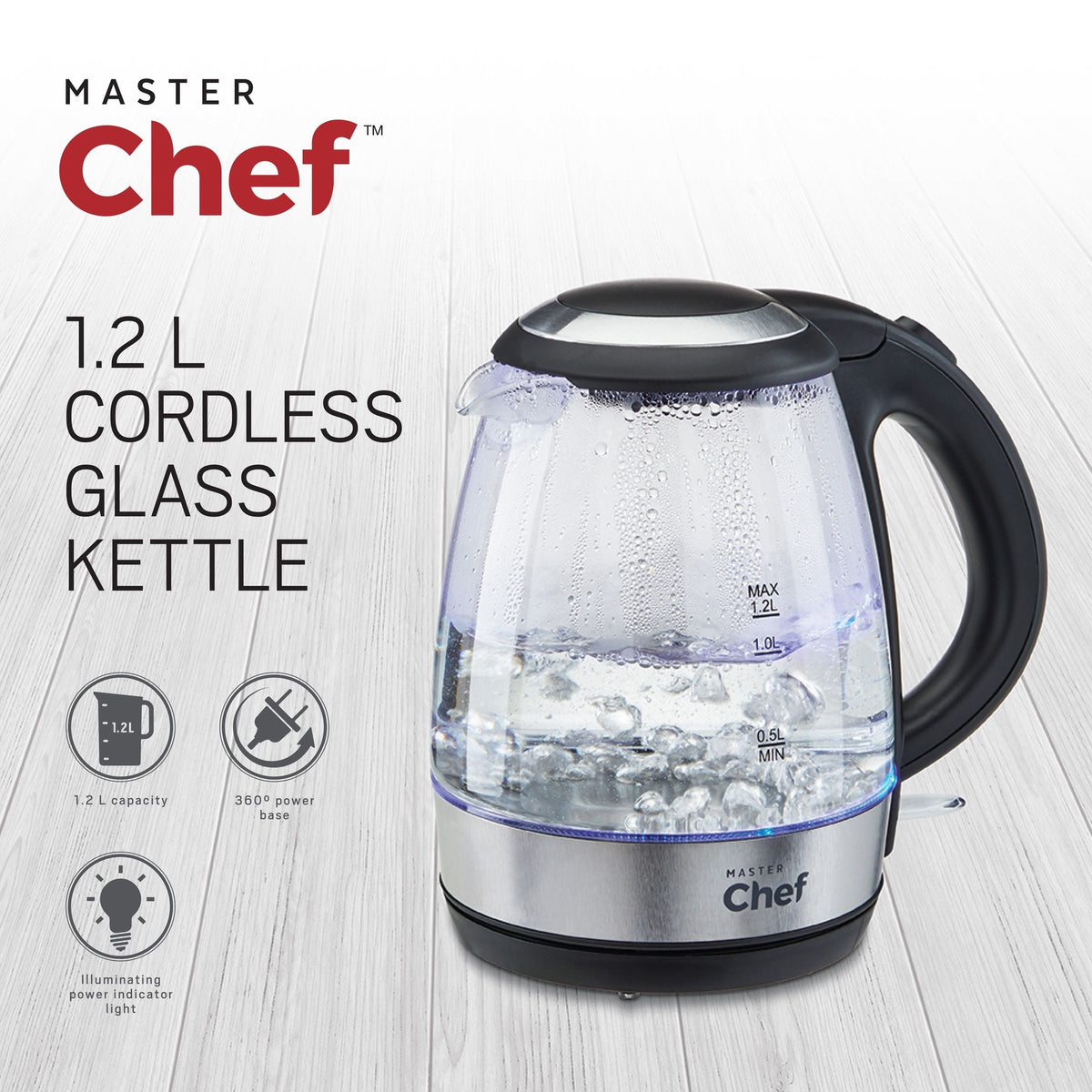 Cordless Electric Kettle with Auto Shut Off & Blue Light, Glass, 1.2L G1V5 - product image 2