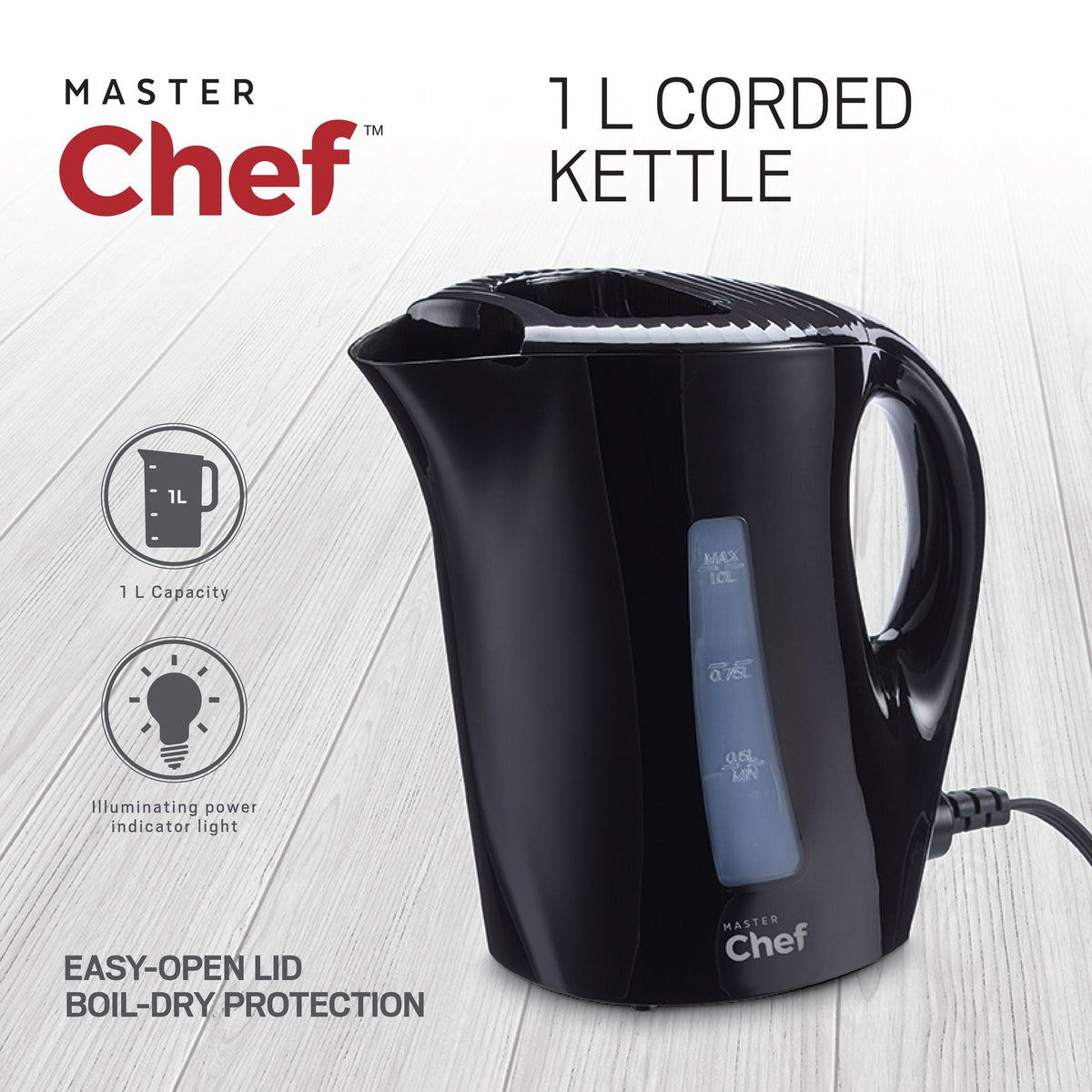 Corded Kettle with Water Gauge, Black, 1-L A6T6 - product image 2