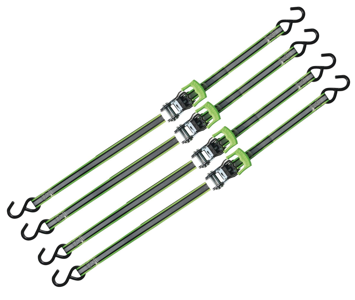 1,500-lb Reflective Ratchet Tie Down Strap, with Padded D-Handle, 1-in x 12-ft, 4-pk, Green B0B9 - product image 3