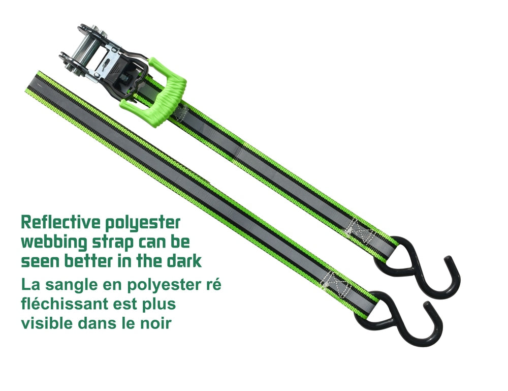 1,500-lb Reflective Ratchet Tie Down Strap, with Padded D-Handle, 1-in x 12-ft, 4-pk, Green B0B9 - product image 4