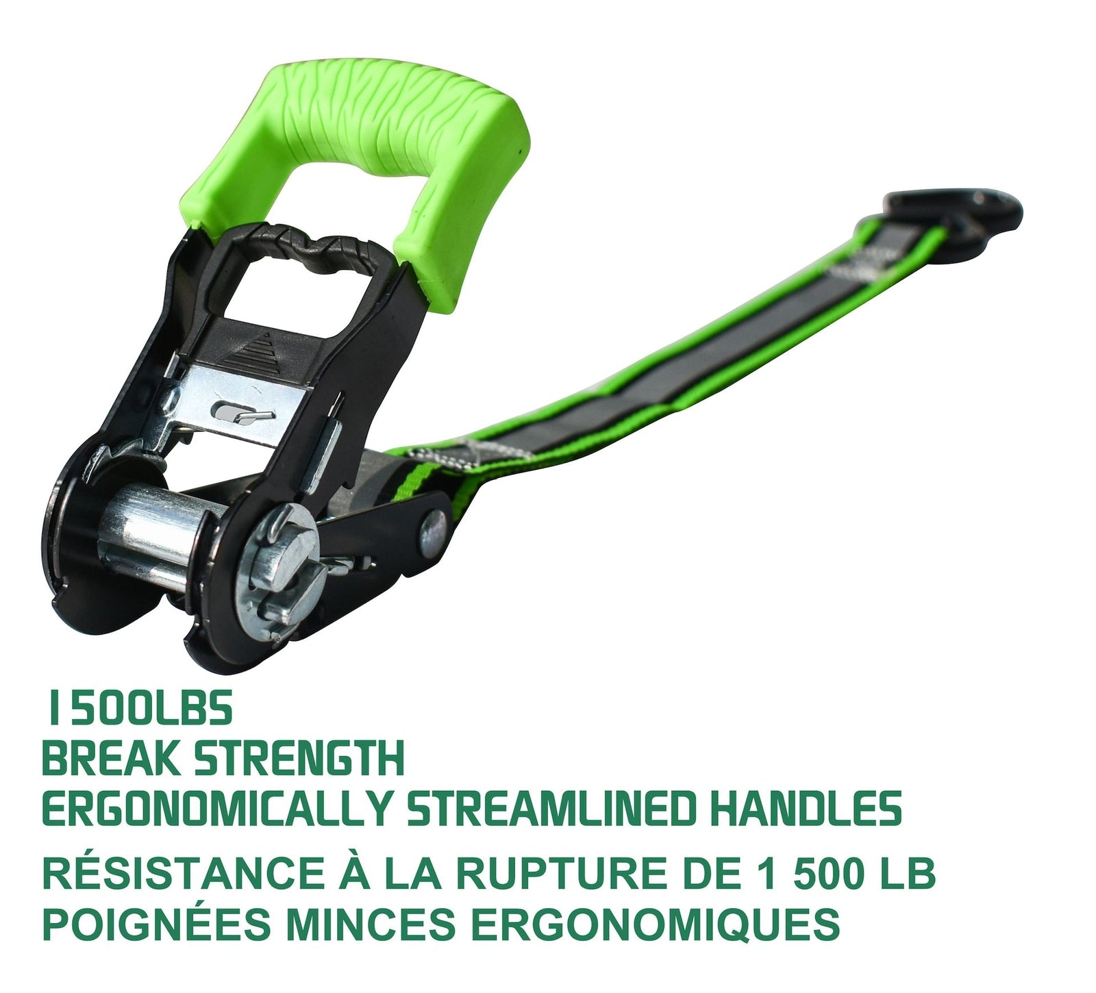1,500-lb Reflective Ratchet Tie Down Strap, with Padded D-Handle, 1-in x 12-ft, 4-pk, Green B0B9 - product image 5
