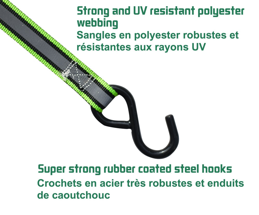 1,500-lb Reflective Ratchet Tie Down Strap, with Padded D-Handle, 1-in x 12-ft, 4-pk, Green B0B9 - product image 6