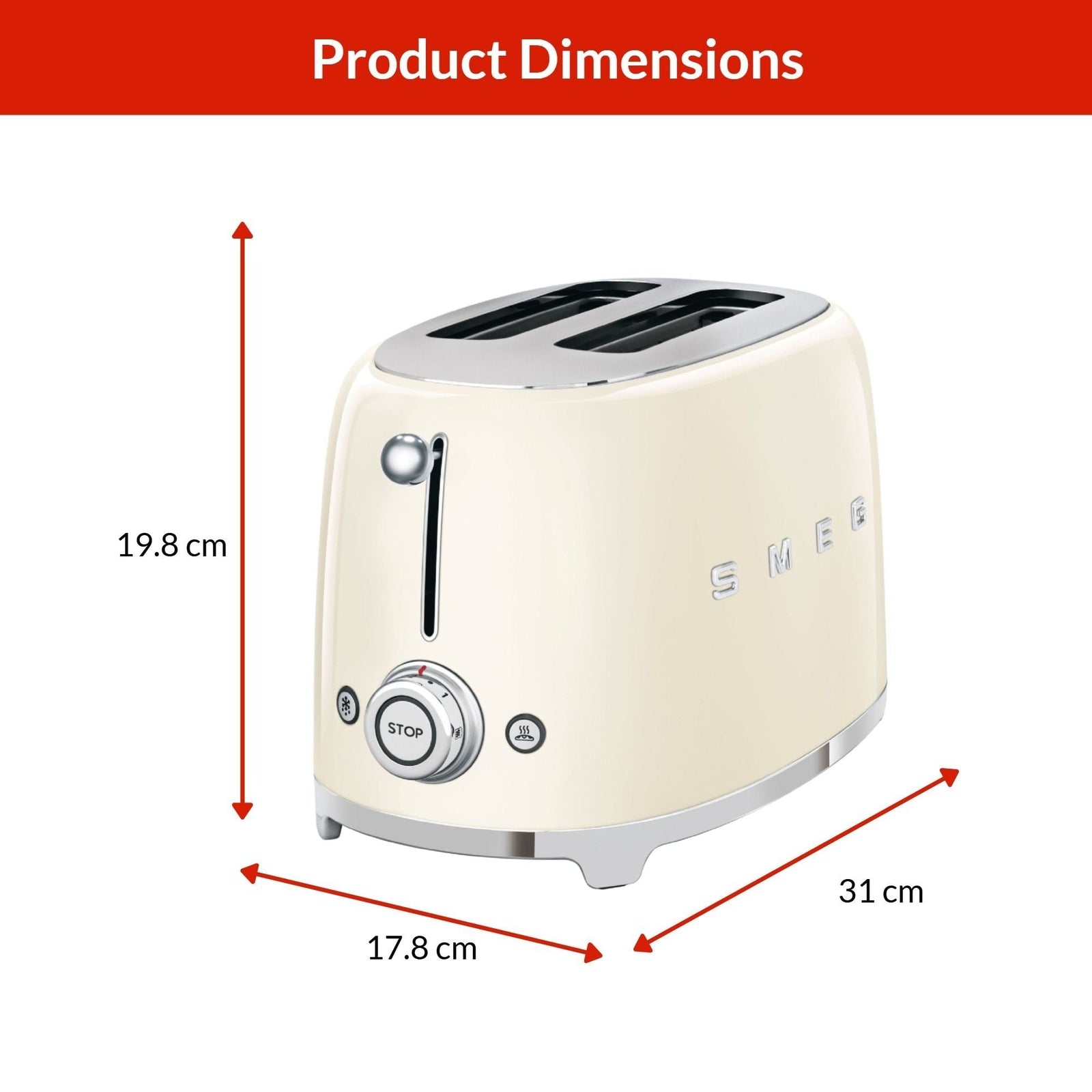 50's Retro 2-Slice Toaster, Cream C4P0 - product image 5