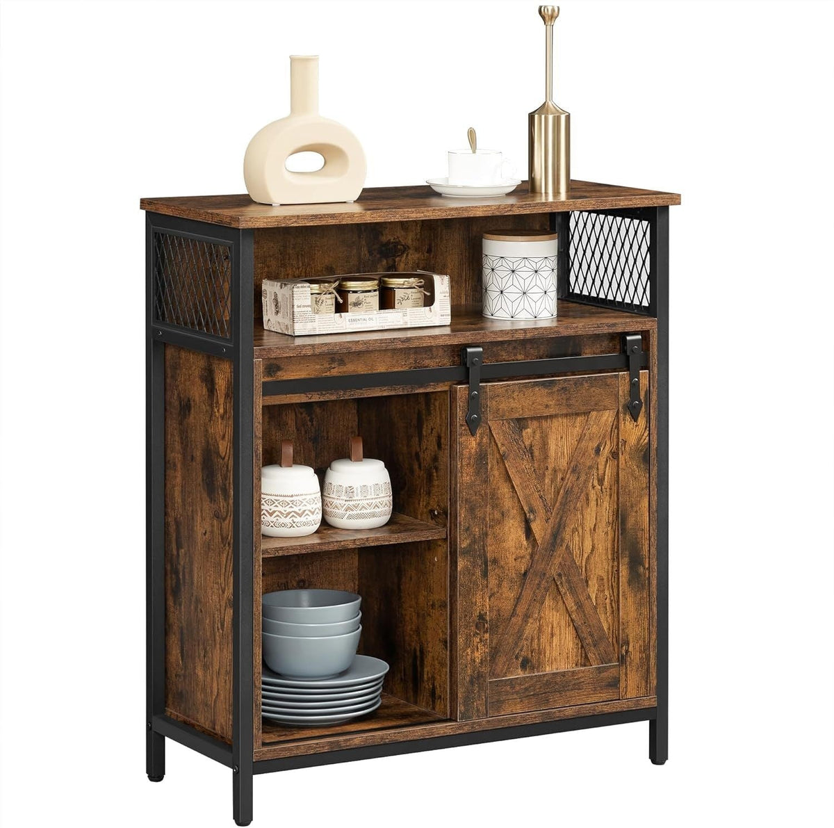 Home Rustic Brown Cabinet with Sliding Door L6H3 - product image 1