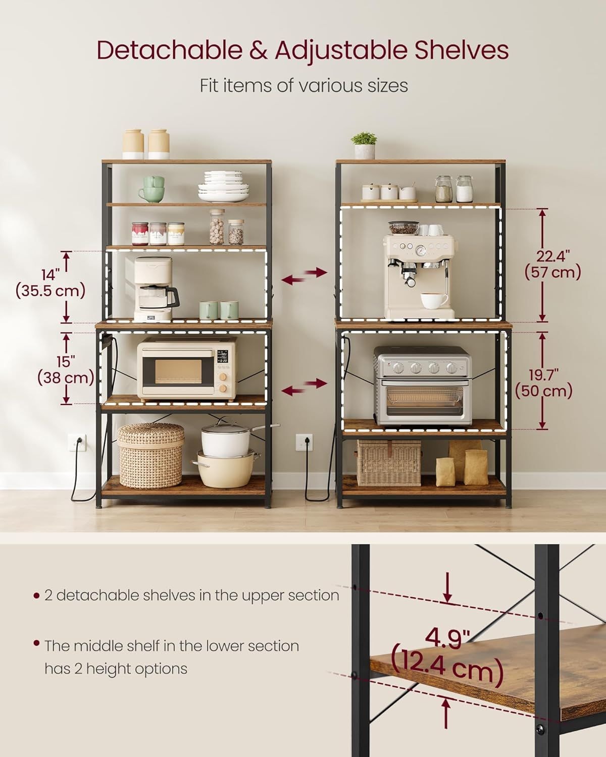 Home Small Rustic Brown Baker's Rack with 4 AC Outlets N4K5 - product image 8