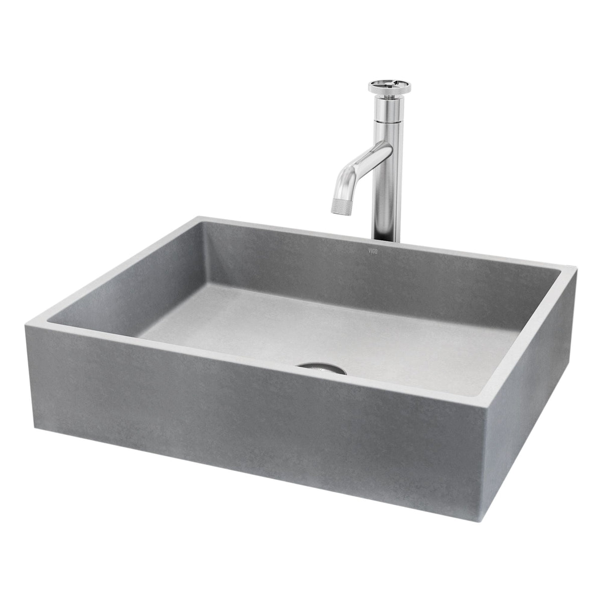 Coca Gothic ConcretoStone Grey Bathroom Sink/Basin Set with Cass Faucet and Rectangular Vessel K6F4 - product image 1