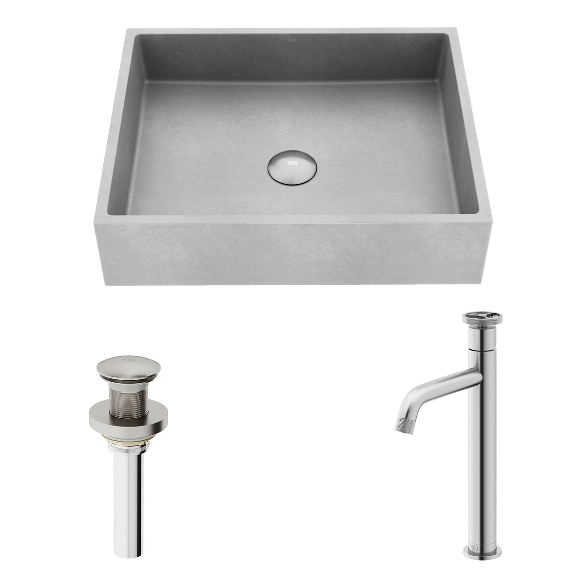 Coca Gothic ConcretoStone Grey Bathroom Sink/Basin Set with Cass Faucet and Rectangular Vessel K6F4 - product image 2