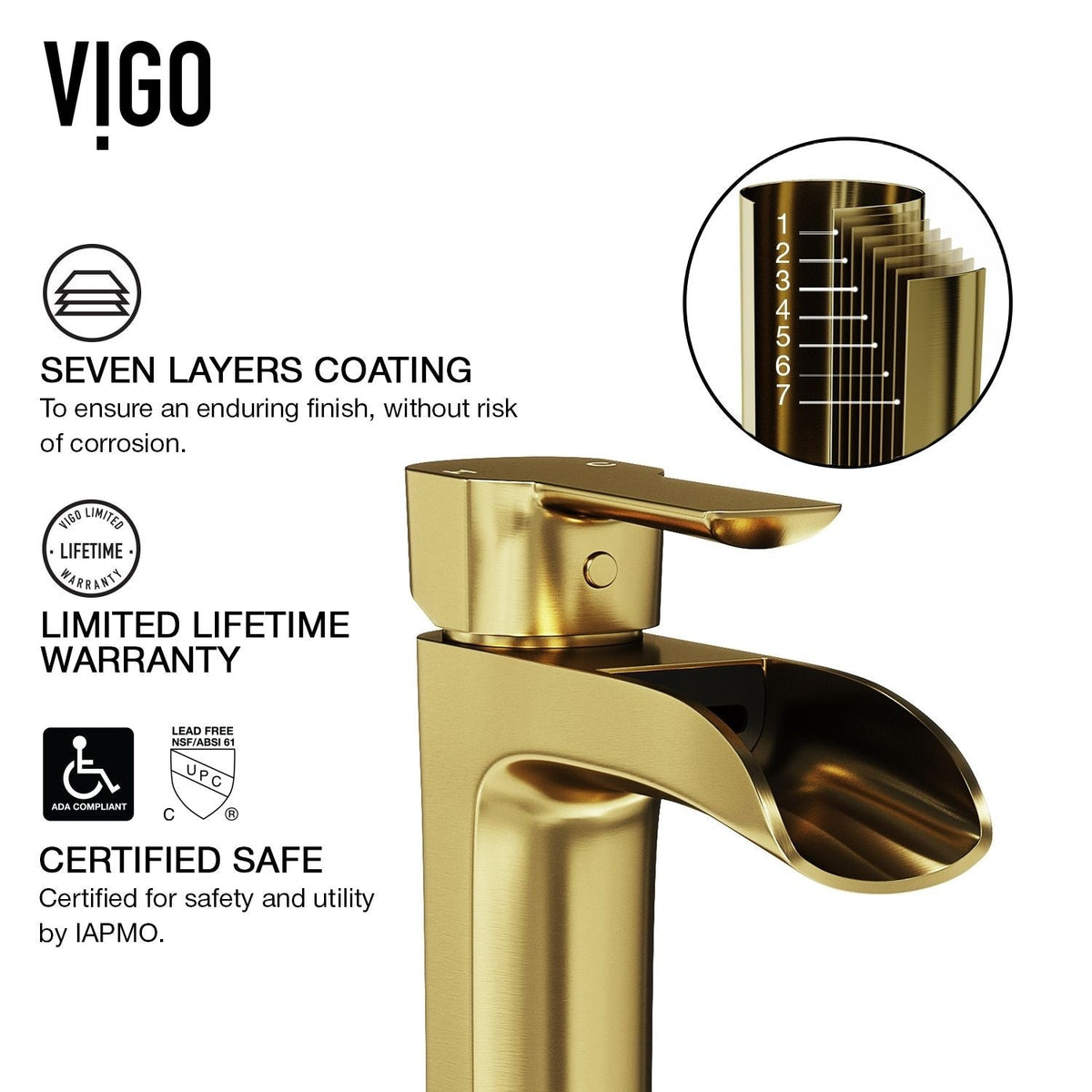 Niko Single Handle Single-Hole Bathroom Vessel Faucet in Matte Brushed Gold G7G1 - product image 5