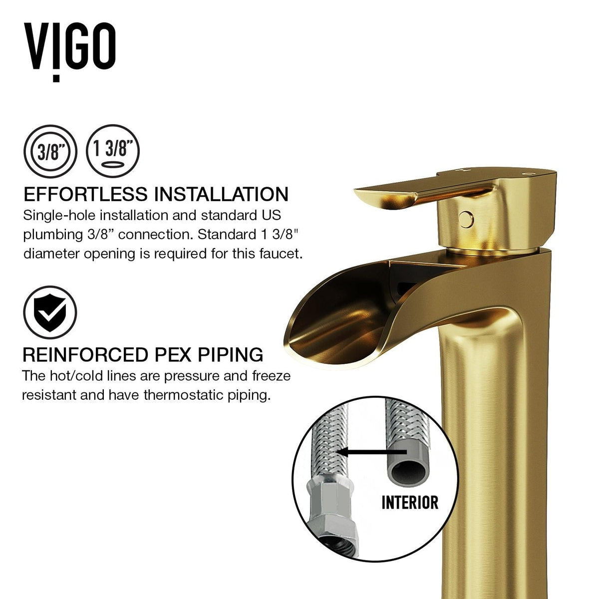 Niko Single Handle Single-Hole Bathroom Vessel Faucet in Matte Brushed Gold G7G1 - product image 7