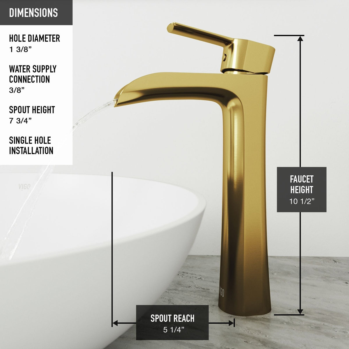 Niko Single Handle Single-Hole Bathroom Vessel Faucet in Matte Brushed Gold G7G1 - product image 8