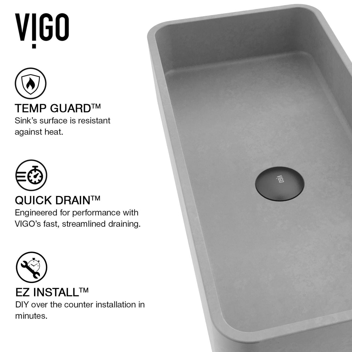 Palazzo Gothic ConcretoStone 24x11-in Deep Grey Bathroom Sink/Basin with Rectangular Vessel J7E9 - product image 3