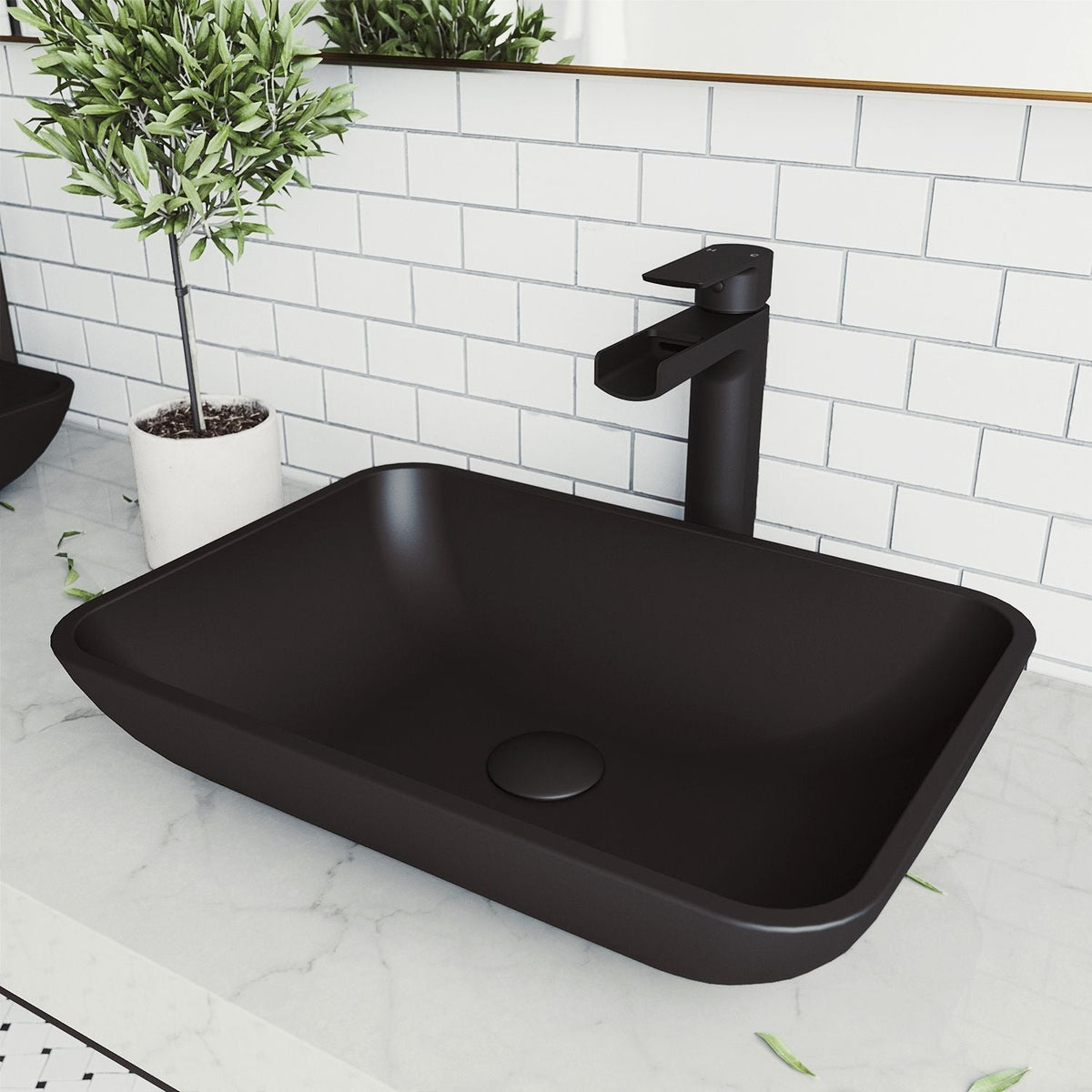 Sottile MatteShell Blue Bathroom Sink/Basin Set with Amada Faucet and Glass Rectangular Vessel R5Q8 - product image 3