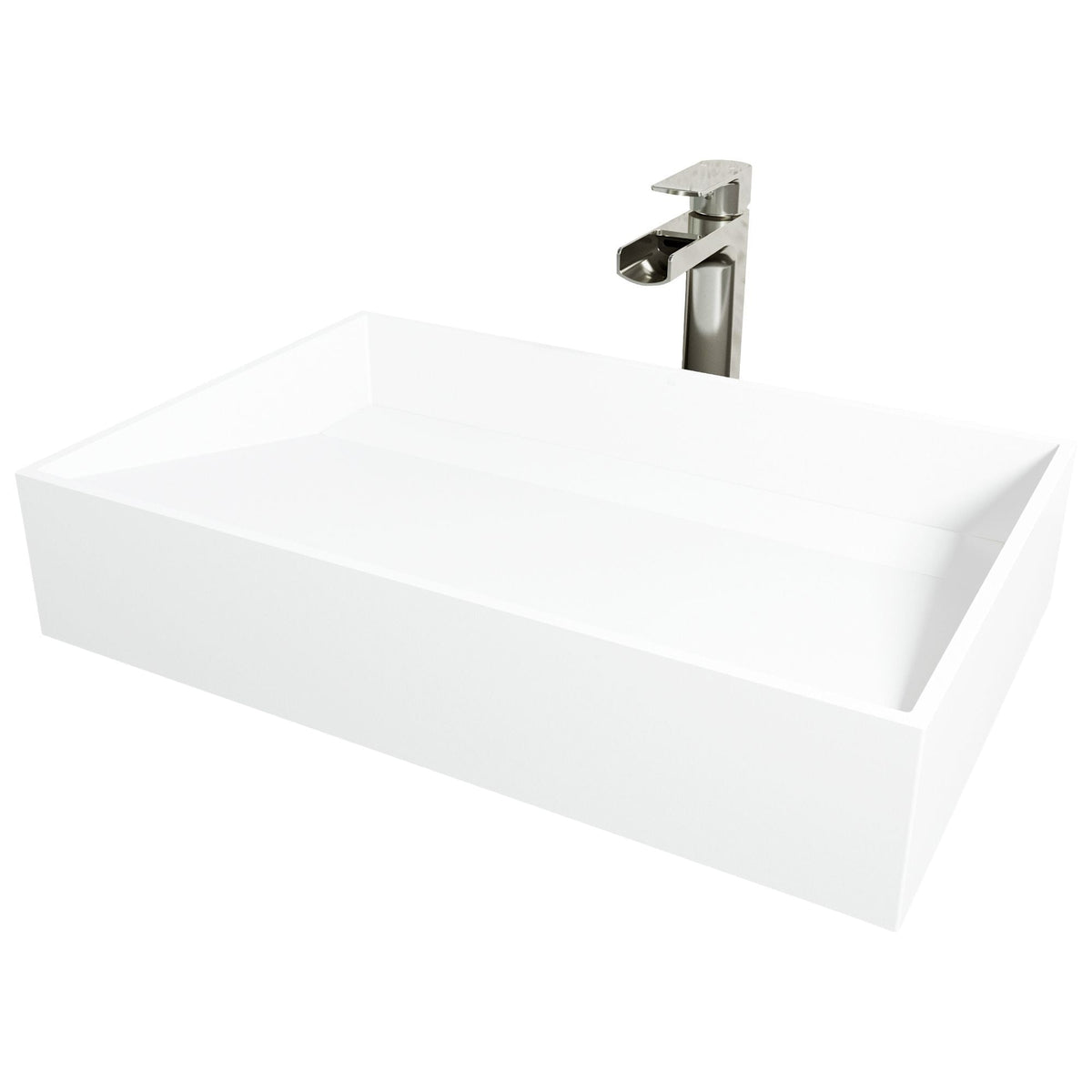 Starr Glass MatteStone White Bathroom Sink/Basin Set with Amada Faucet and Rectangular Composite Vessel I2A4 - product image 1