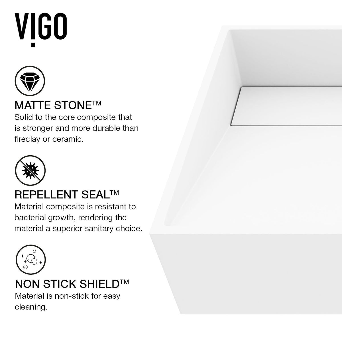 Starr Glass MatteStone White Bathroom Sink/Basin Set with Gotham Faucet and Rectangular Composite Vessel B8J6 - product image 7