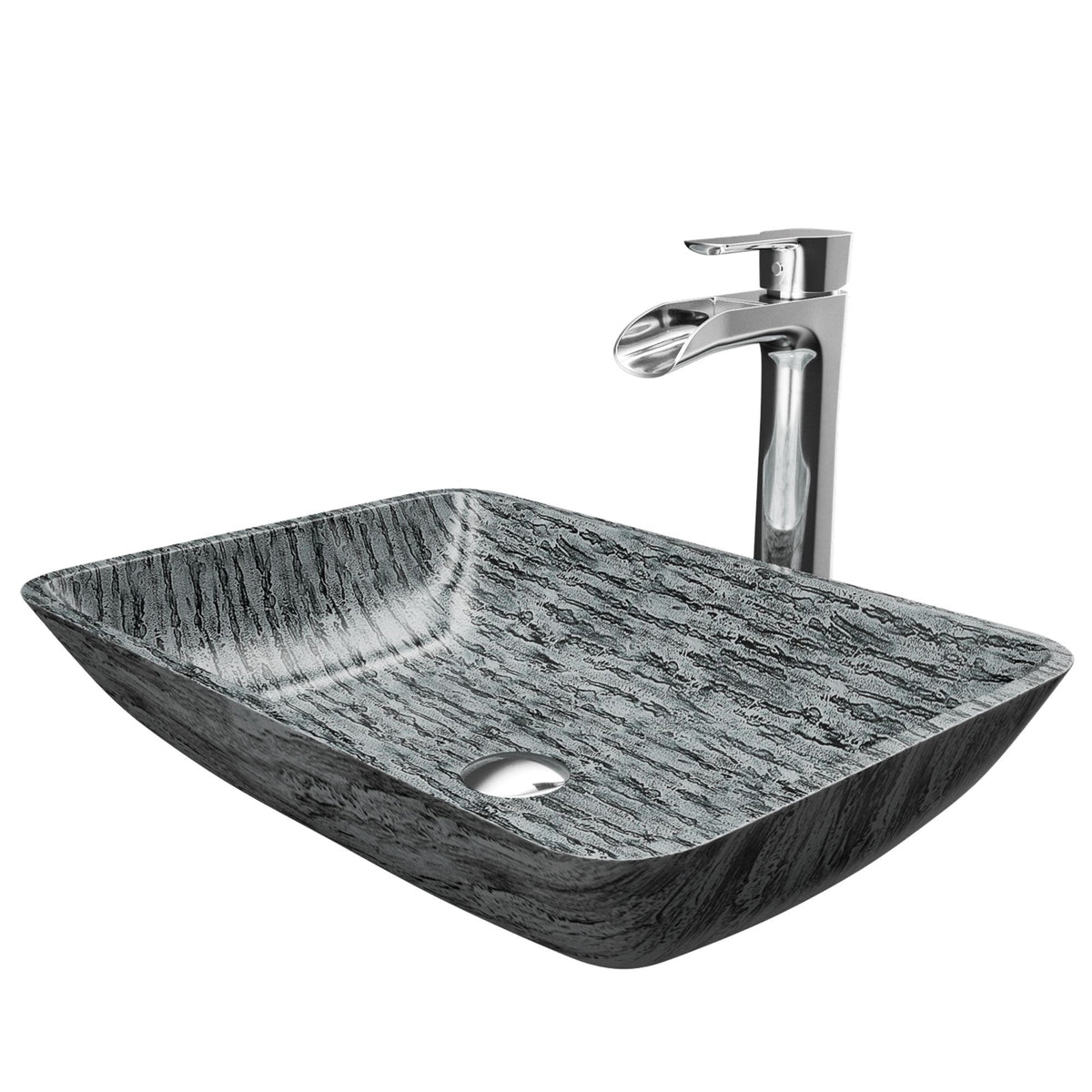 Titanium Glass Slate Grey Bathroom Sink/Basin Set with Niko Faucet and Rectangular Vessel E7B8 - product image 1