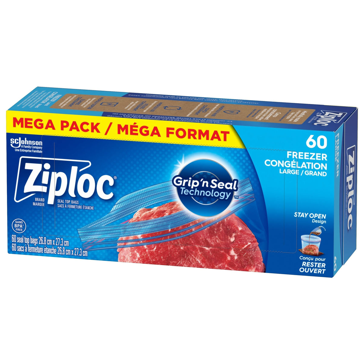 Large Plastic Freezer Bags Mega Pack, 760-mL, 60-pk T2D1 - product image 1