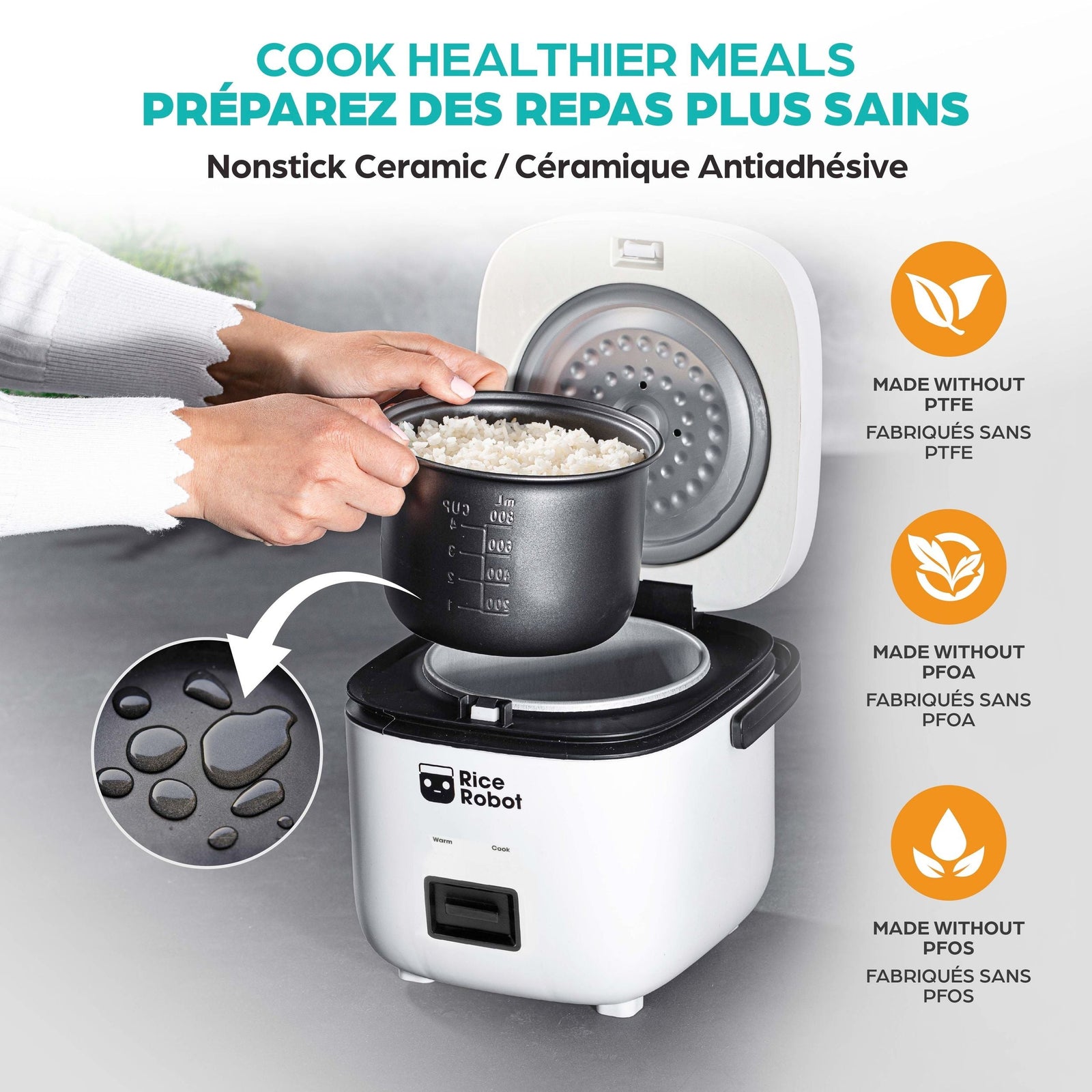 Ceramic Nonstick Rice Cooker, White, 1-qt H6R3 - product image 6