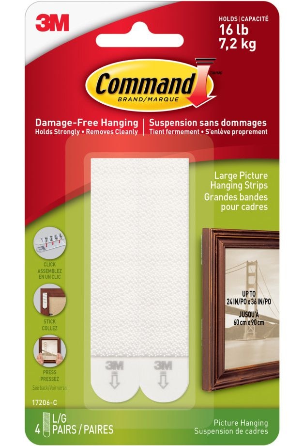 Large Adhesive Picture Hanging Strips, White, 16-lbs, 4 Strips per Pack J4O0 - product image 1