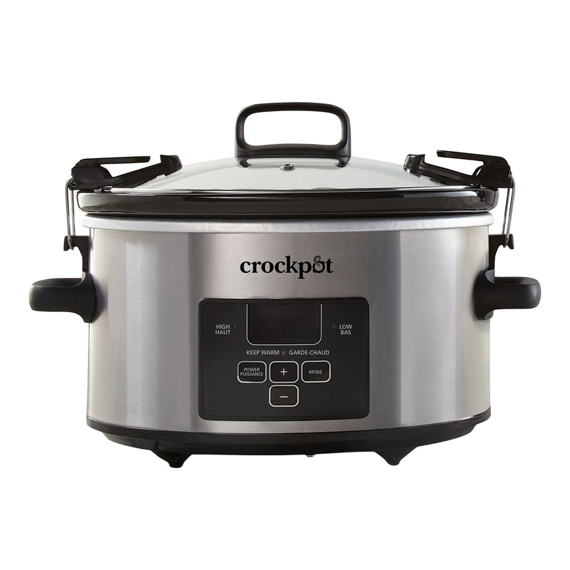 Digital Programmable Slow Cooker with Locking Lid, Feeds 4 People & More, Stainless Steel, 4-qt A0V0