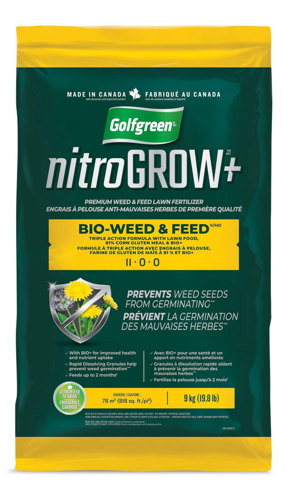 Nitrogrow+ Bio-Weed & Feed Lawn Fertilizer, 11-00-00, 9-kg K2C5 - product image 1