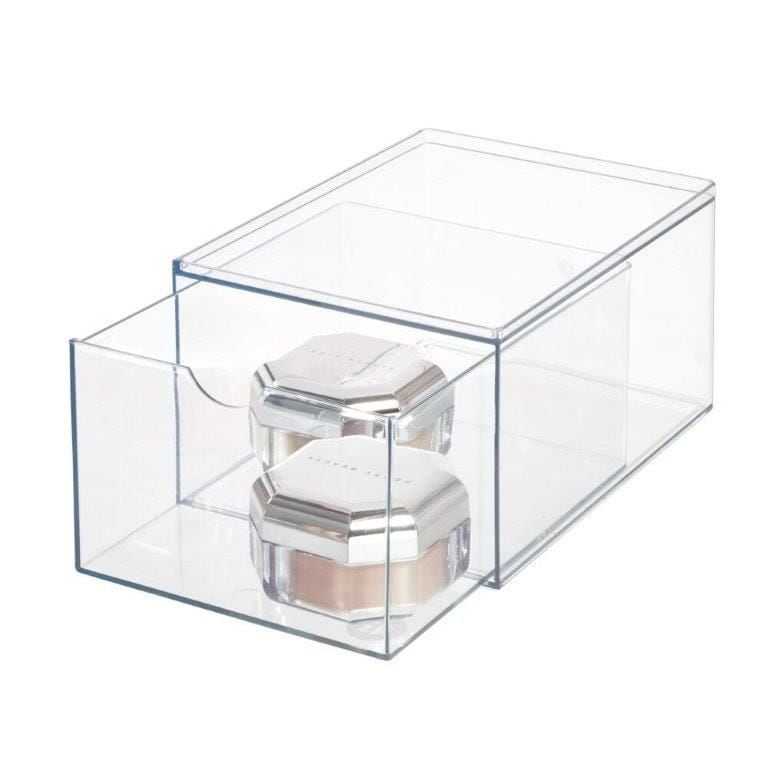 RPET Stackable Pull-Out Drawer Organizer Bin, Clear J5R8