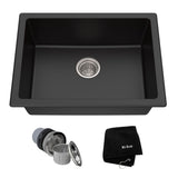 Quarza Top/Undermount Granite Single Bowl Kitchen Sink, Black Onyx, 24x18x9-in P3E8 - product image 1