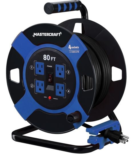 80-ft 4-Outlet Retractable Extension Cord Reel with Surge Protection Y0A7