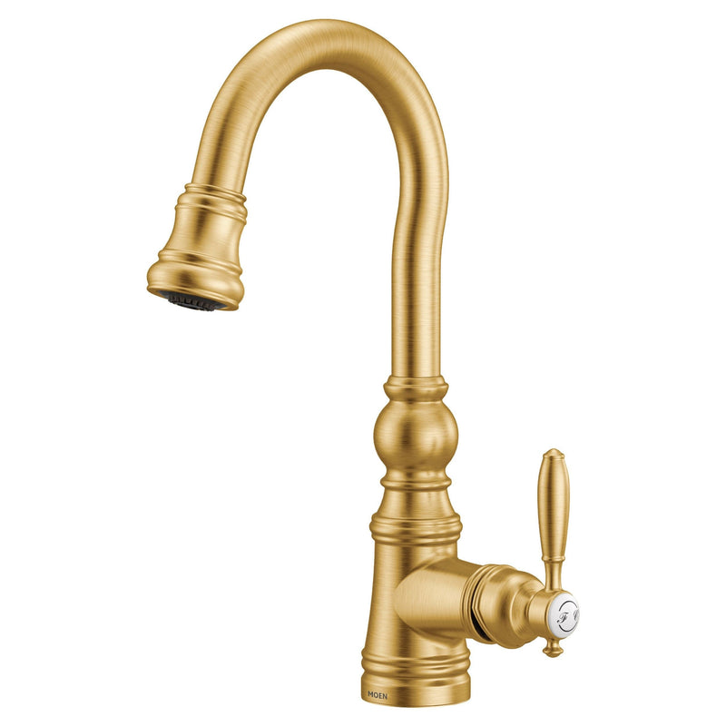 Weymouth Single Handle High Arc Pull Down Sprayer Kitchen Faucet with Power Clean, Brushed Gold W5O5
