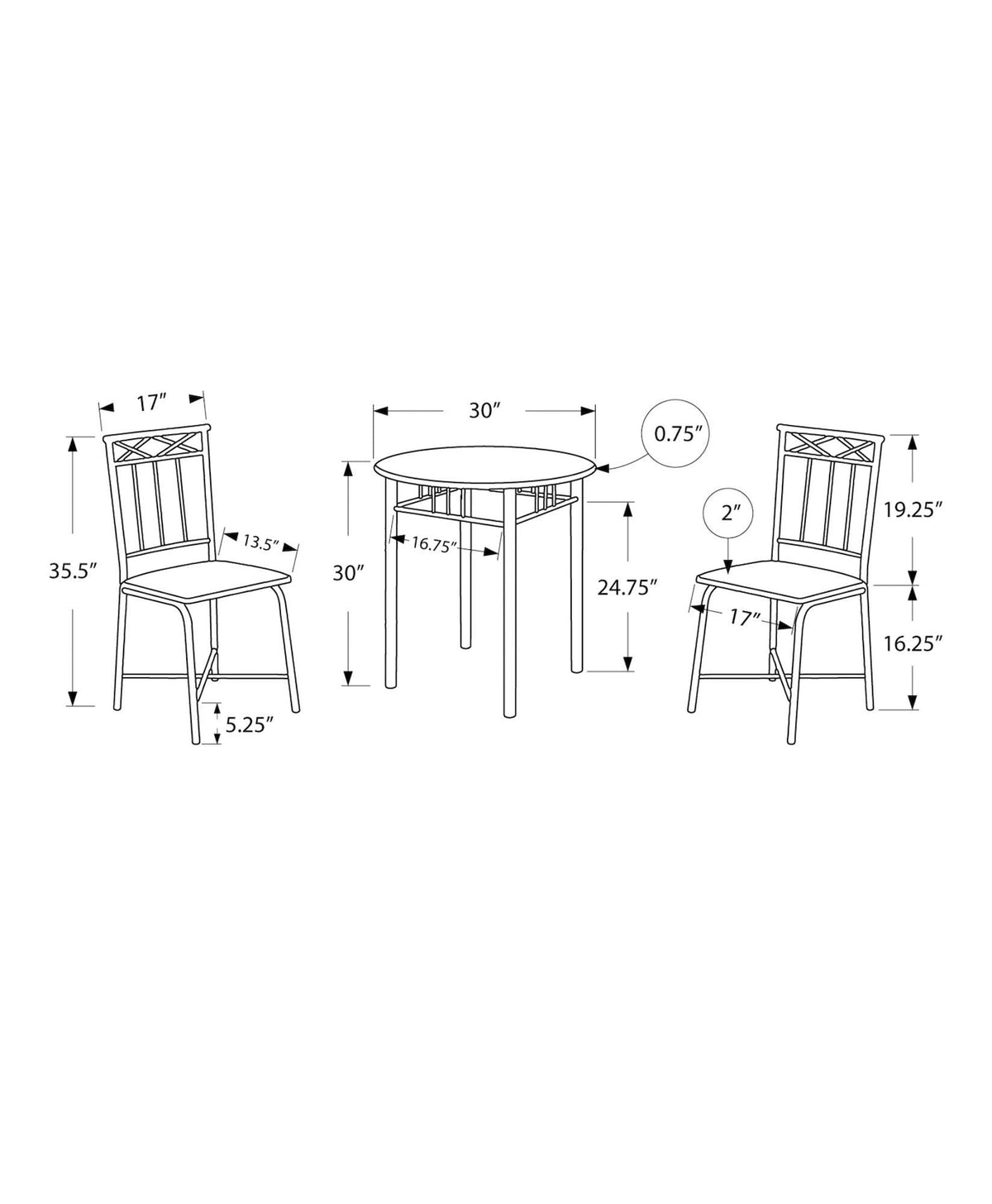 Transitional Dining Set, Grey, 3-pcs G1F3 - product image 2