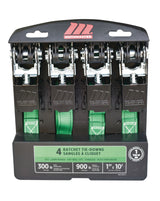 900-lb Ratchet Tie-Down Straps, Non-Padded, 1-in x 10-ft, 4-pk M7I1 - product image 1