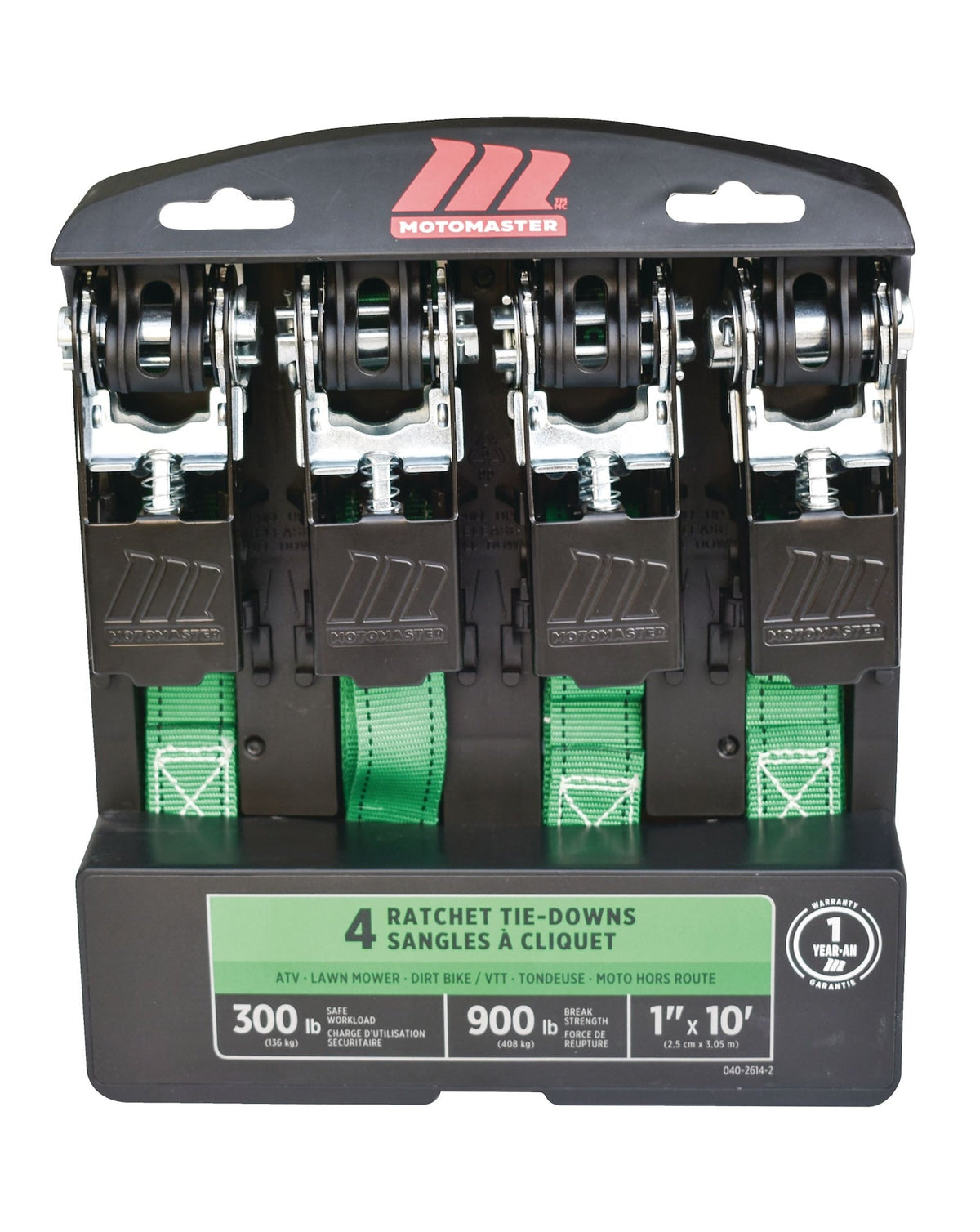900-lb Ratchet Tie-Down Straps, Non-Padded, 1-in x 10-ft, 4-pk M7I1 - product image 1