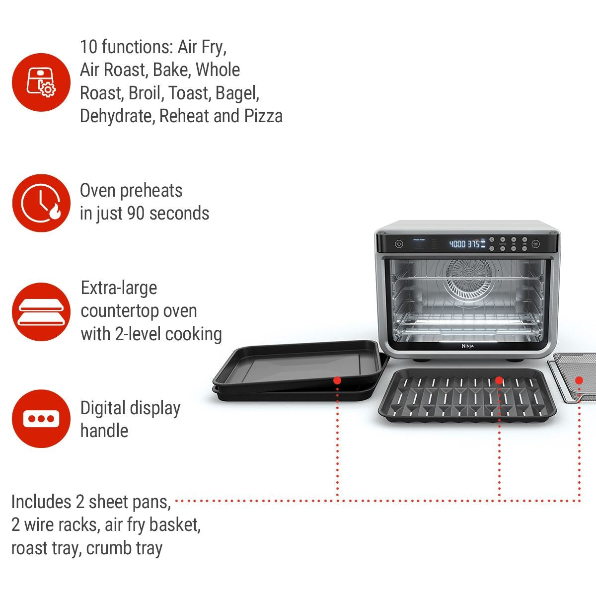 Foodi XL Pro Digital Convection Air Fryer Toaster Oven, with 10 Functions, Stainless Steel E0U2 - product image 3