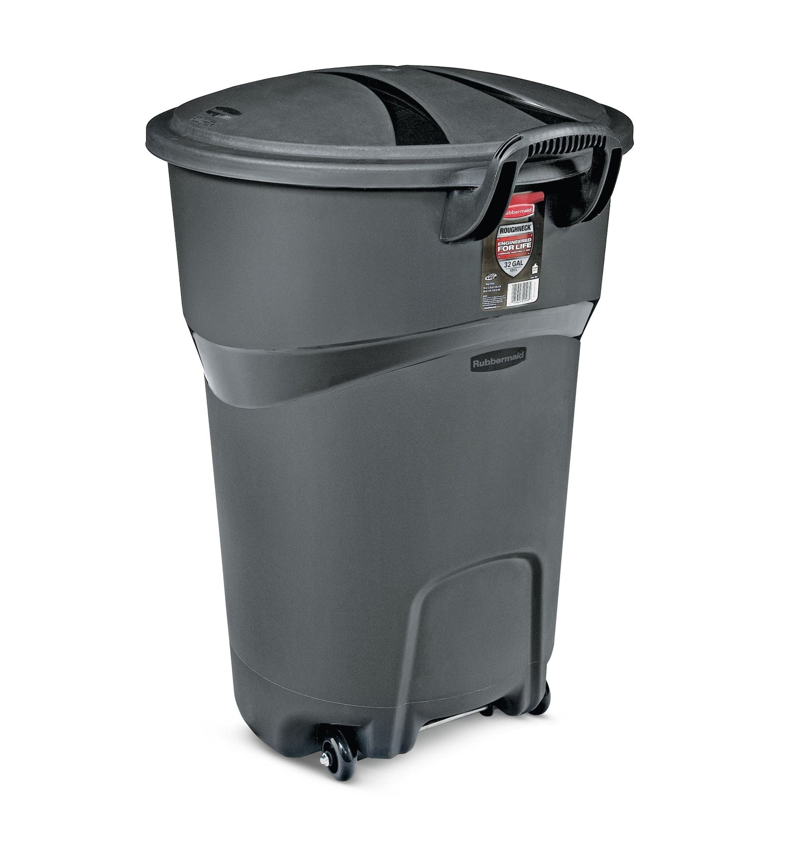 Plastic Circular Wheeled Garbage Can with Handle, Black, 121-L G8F8 - product image 1