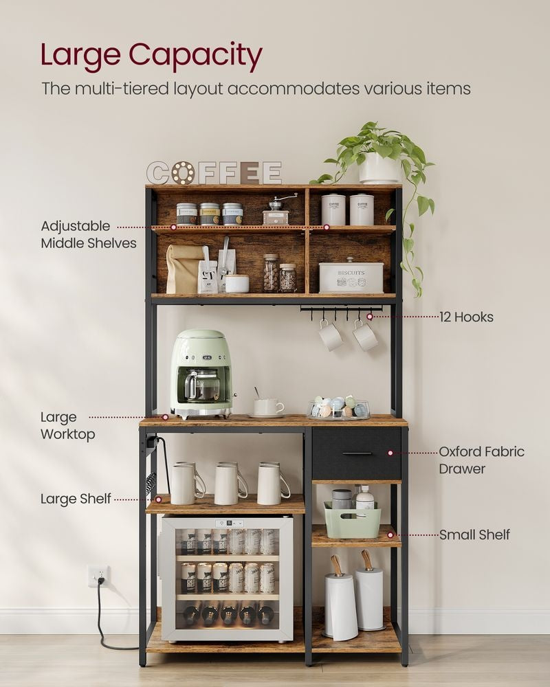 Home Brown Baker's Rack/Charging Station with Small Shelves L4W8 - product image 1