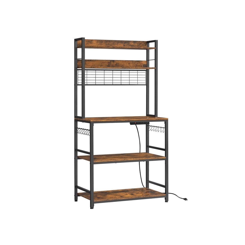 Home Rustic Brown Baker's Rack with Charging Station Q3X4 - product image 1