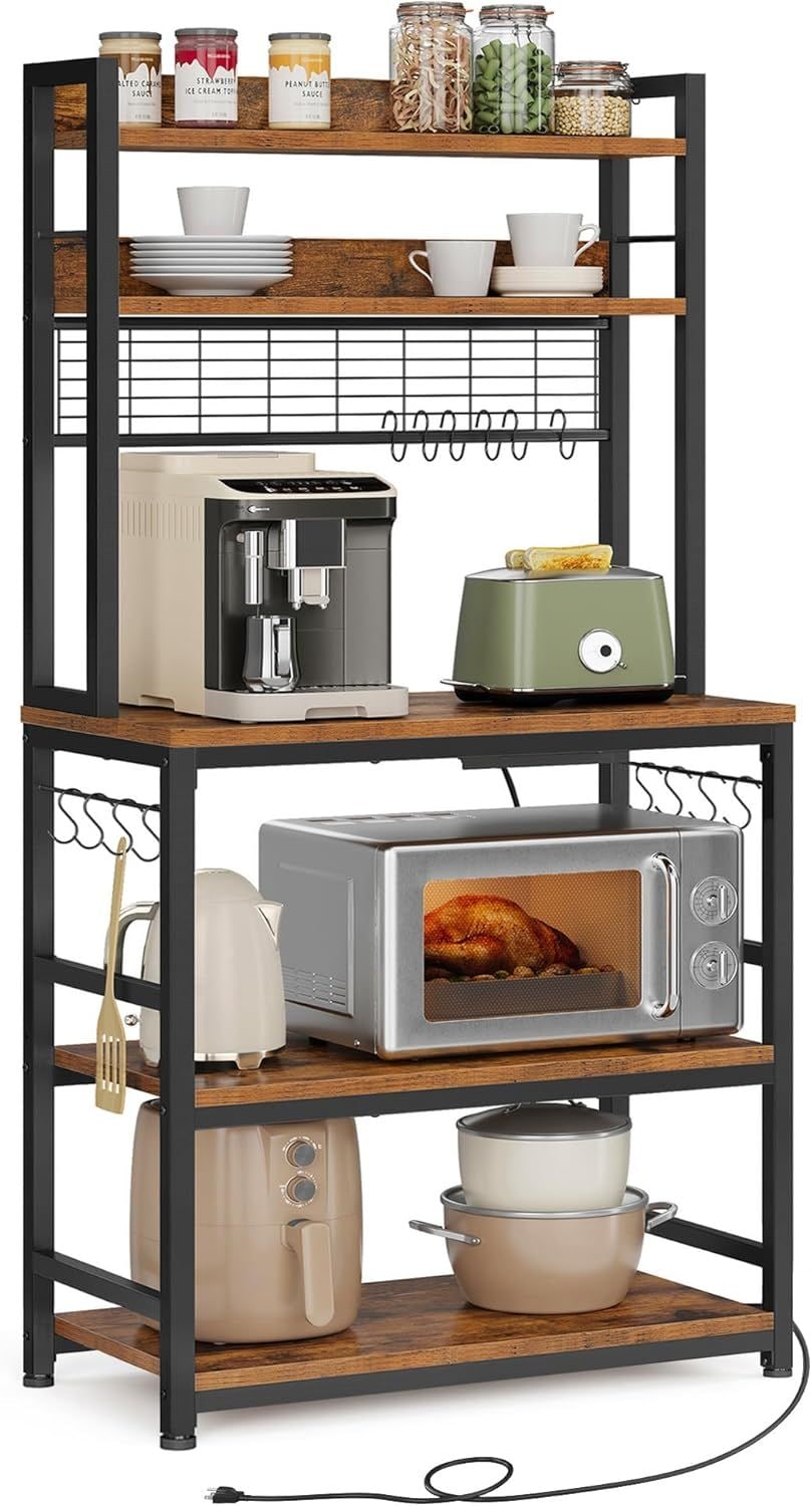 Home Rustic Brown Baker's Rack with Charging Station Q3X4 - product image 2