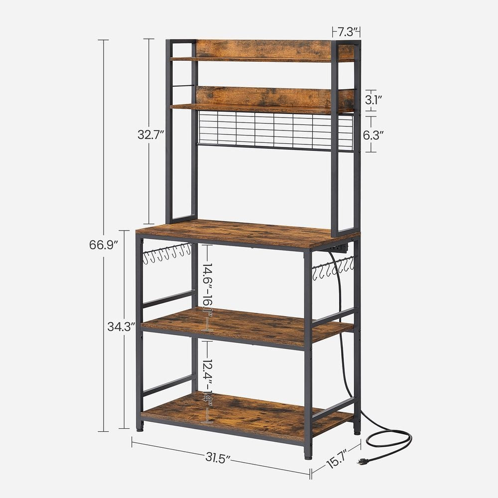Home Rustic Brown Baker's Rack with Charging Station Q3X4 - product image 5