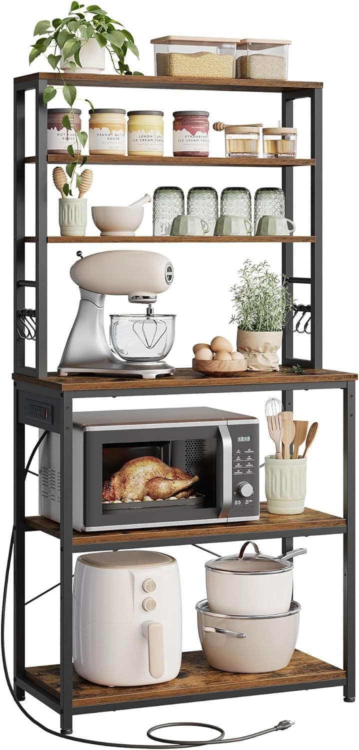 Home Small Rustic Brown Baker's Rack with 4 AC Outlets N4K5 - product image 3