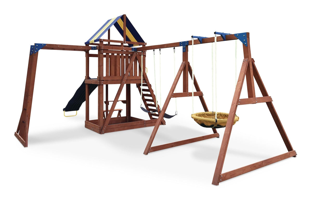 Grand Mesa Outdoor Wooden Play Centre, with Swings, Slide, Sandbox and More, Ages 5+ S4D9 - product image 1