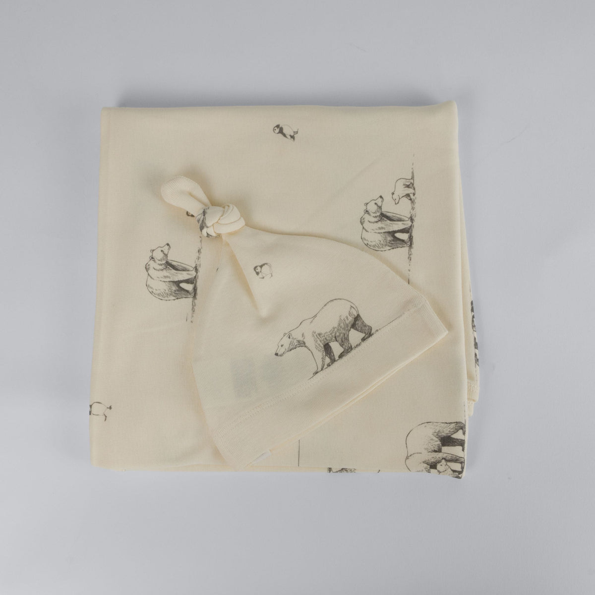 The Elk Baby Polar Bear Print Premium Organic Cotton Blanket and Beanie Set V0J5 - product image 1