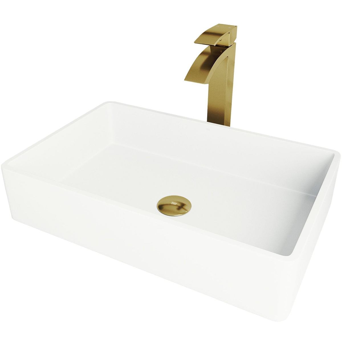 Magnolia MatteStone White Bathroom Sink/Basin Set with Matte Gold Duris Faucet and Rectangular Composite Vessel B3A3 - product image 1